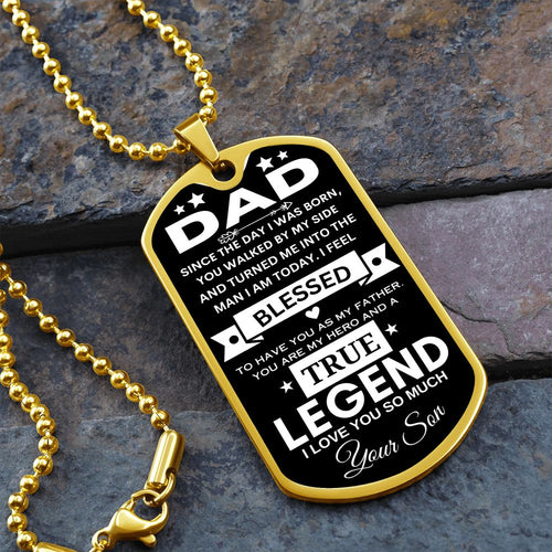 True Legend Dad | Dog Tag | Father's Day | Birthday | Gift from Son | Black