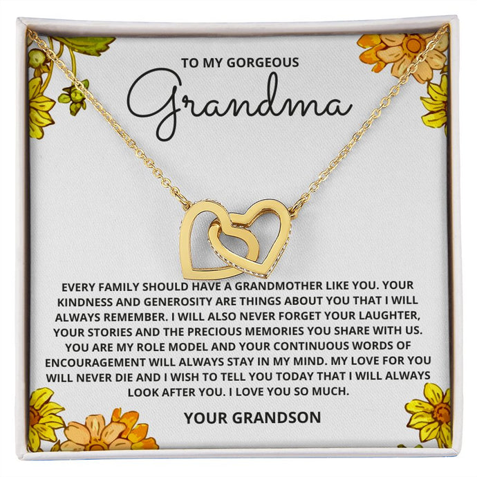 To My Gorgeous Grandma | My Love For You Will Never Die | Gift From Grandson | Interlocking Hearts Necklace - Billie Possum