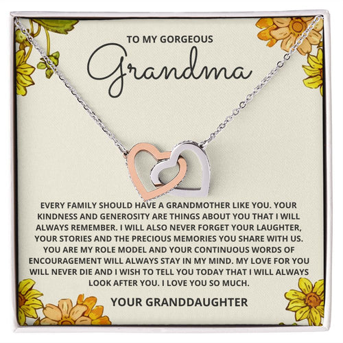 To My Gorgeous Grandma | My Love For You Will Never Die | Gift From Granddaughter | Interlocking Hearts Necklace - Billie Possum