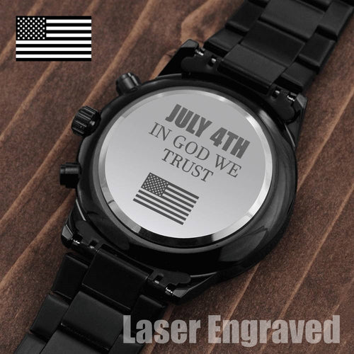 In God We Trust Engraved Black Chronograph Watch - Billie Possum